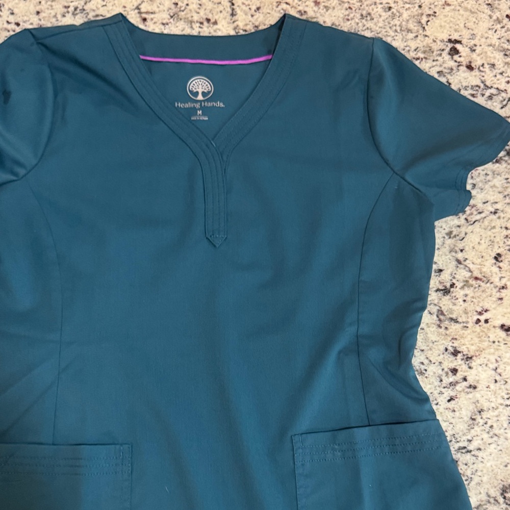 Healing Hands Deep Teal V-Neck Scrub Top